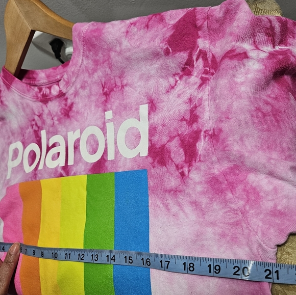 Polaroid T-Shirt Unisex Large Pink Tie Dye Logo Crop Multicolored - Picture 6 of 7